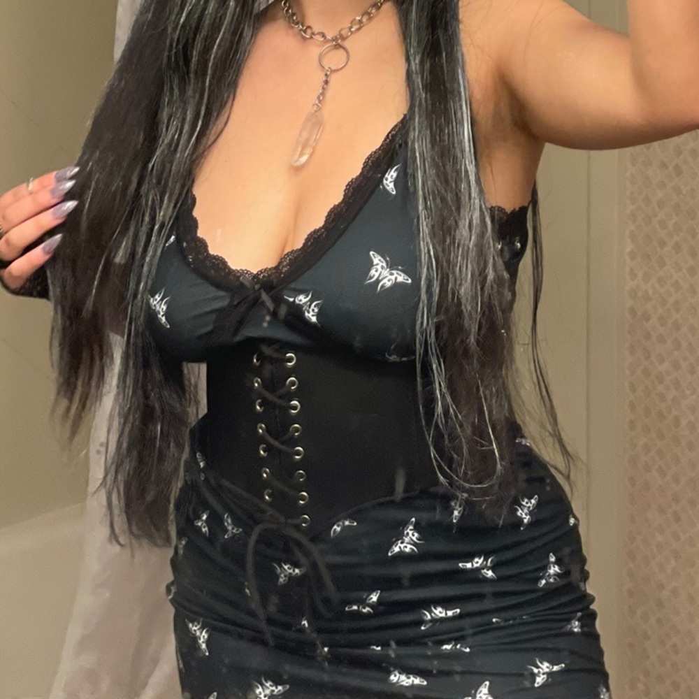 Gothic black butterfly moth body con H&M dress